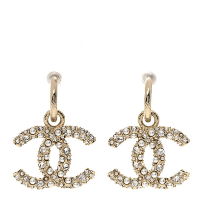 Chanel Crystal Pearl Caviar CC Drop Earrings Gold 1 of 3