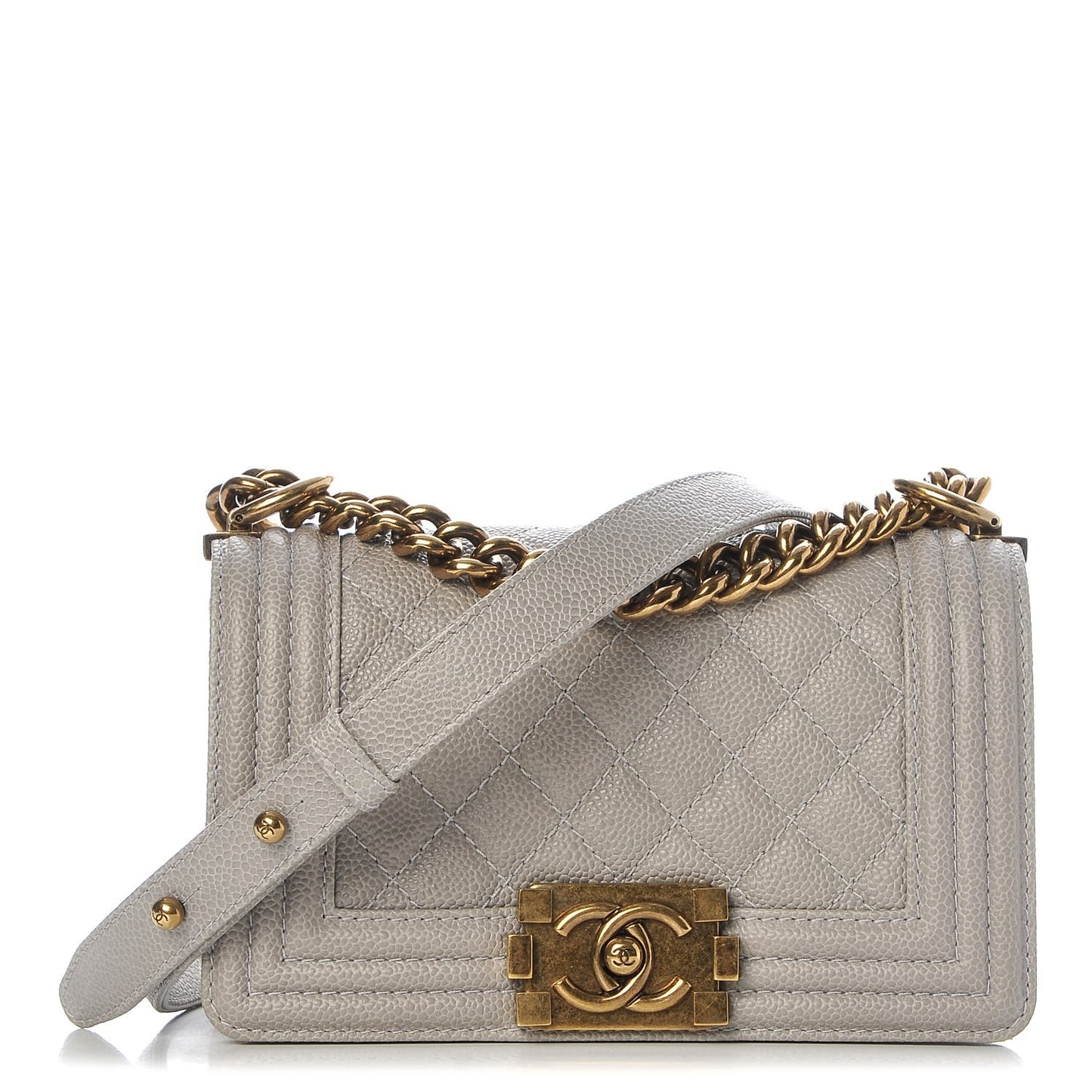 Caviar Quilted Small Boy Flap Light Grey