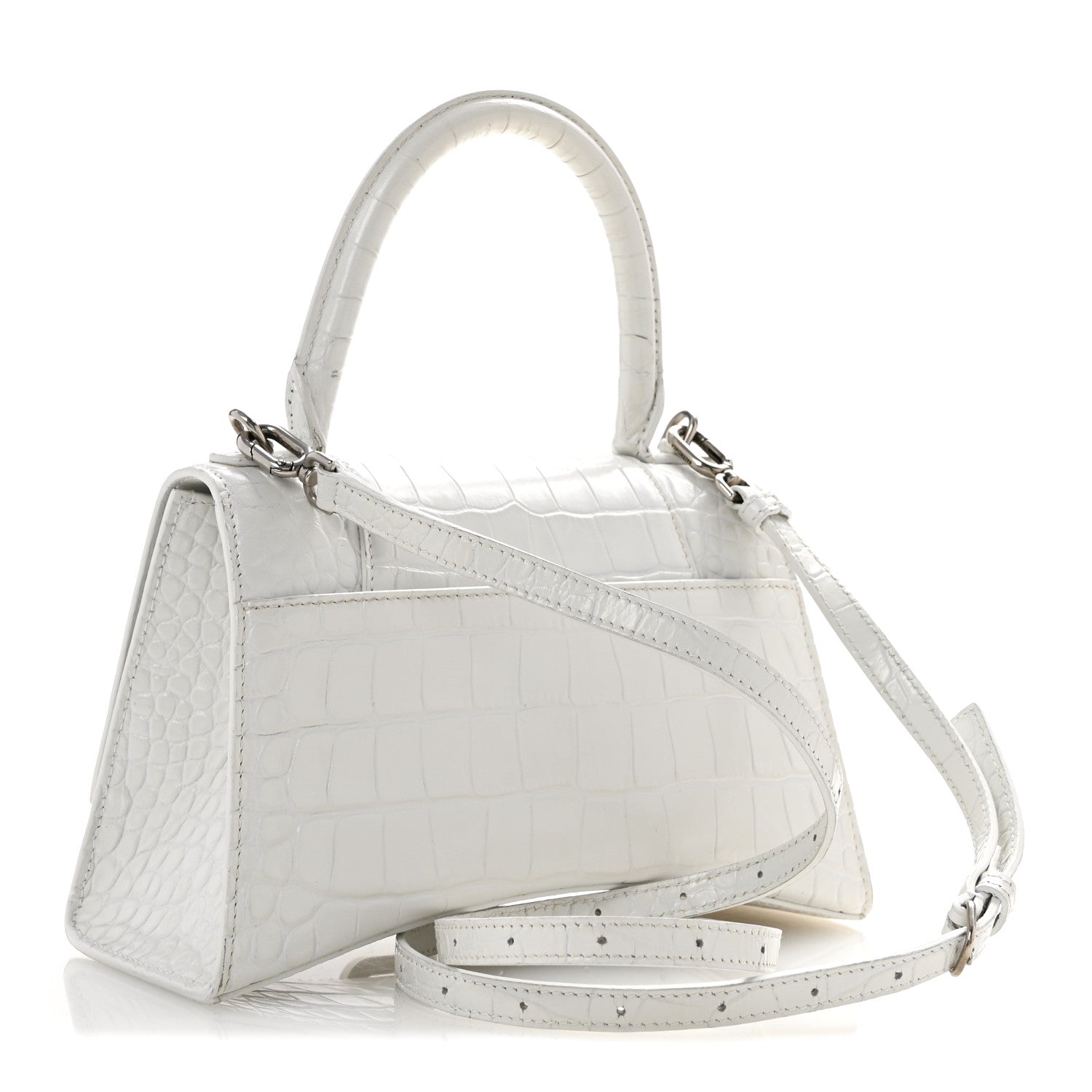 Balenciaga Calfskin Crocodile Embossed Small Hourglass Top Handle Bag White 3 of 15