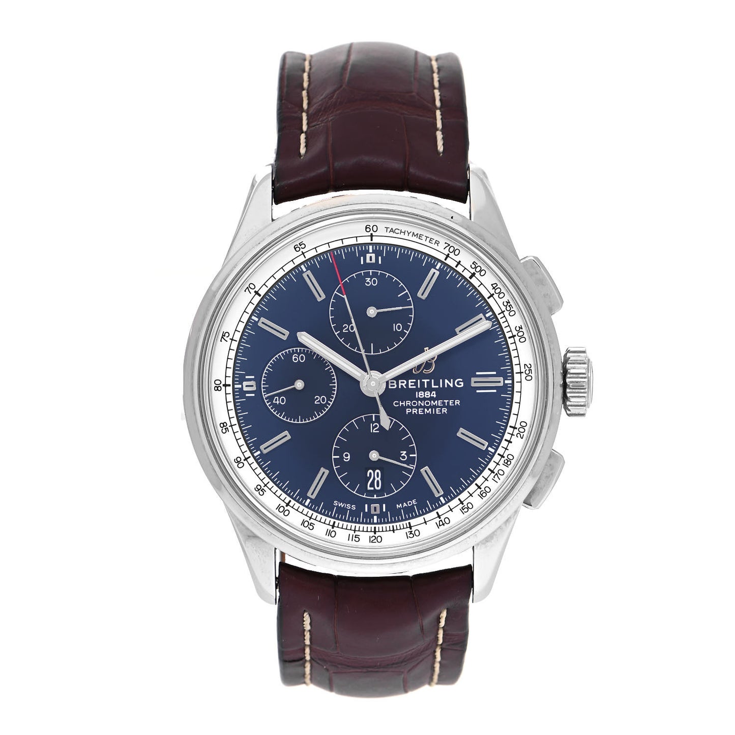 Stainless Steel Alligator 42mm Premier Chronograph Automatic Watch Blue A13315