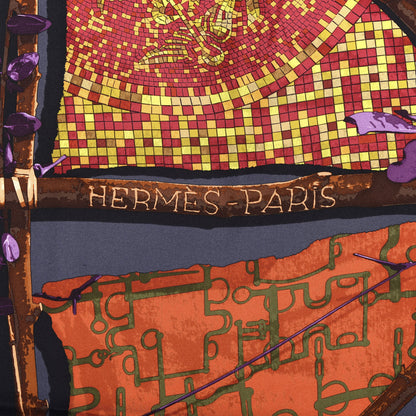 Hermes Silk Le Robinson Chic Scarf 90 Anthracite Prune Vert 2 of 5