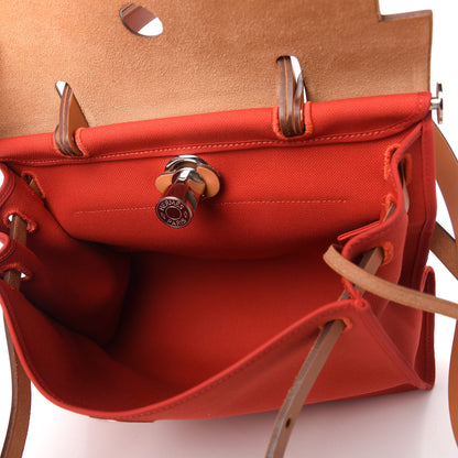 Hermes Vache Hunter Toile Herbag Zip 31 PM Rouge Tomate Natural 5 of 9