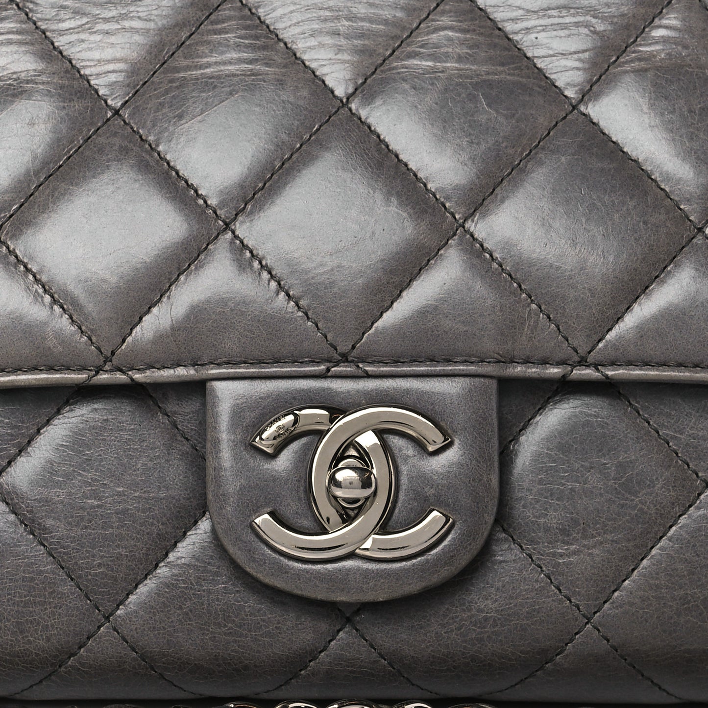 Glazed Calfskin Quilted Small CC Delivery Tote Grey