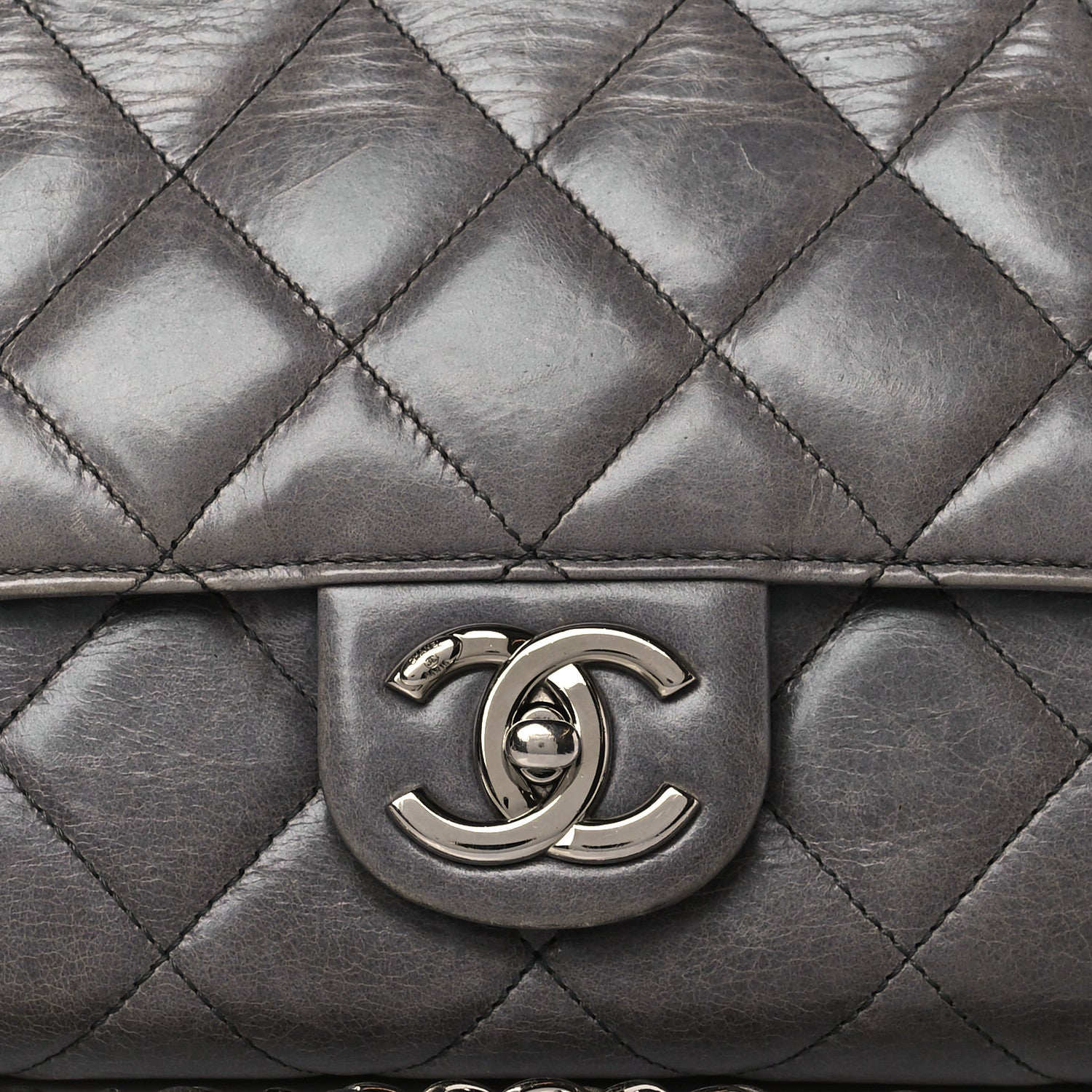 Chanel Glazed Calfskin Quilted Small CC Delivery Tote Grey 8 of 11
