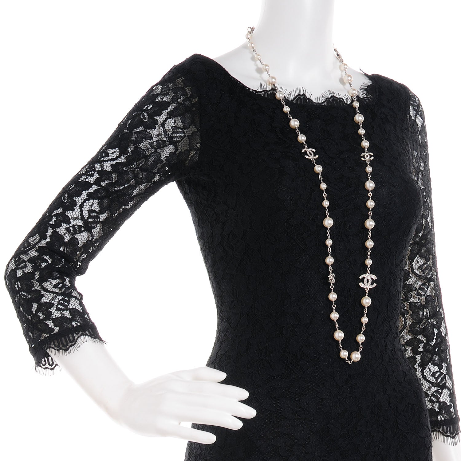 Chanel Crystal Pearl CC Long Necklace Silver 2 of 6