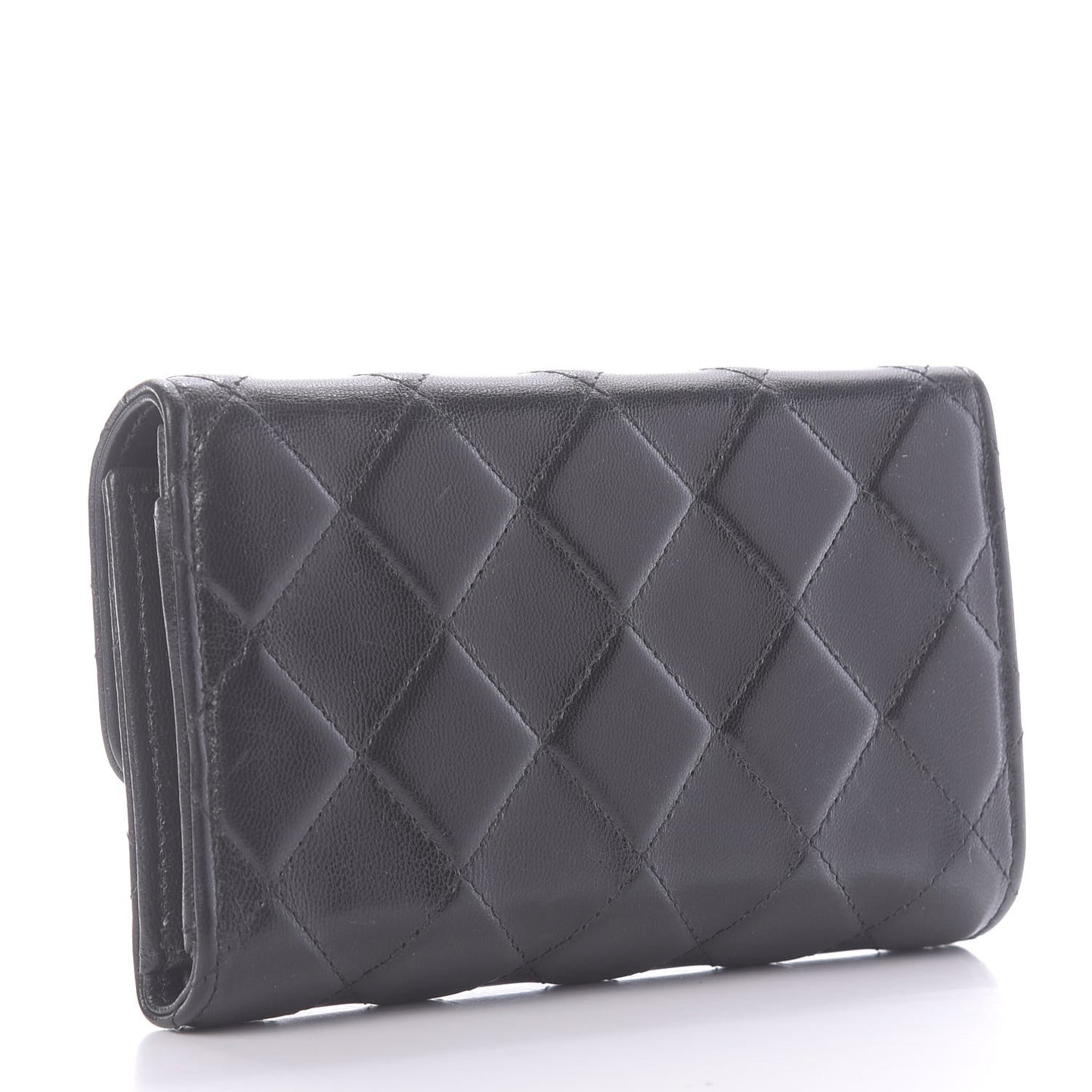 Shiny Goatskin Quilted Medium Flap Wallet Black