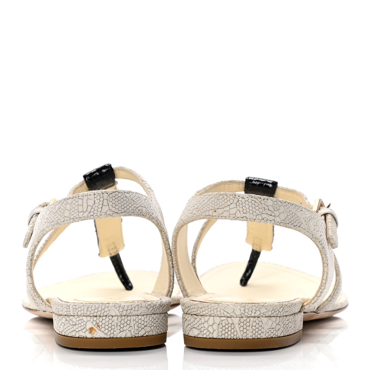 Chanel Crackled Calfskin CC Thong Sandals 37 White Black 6 of 10