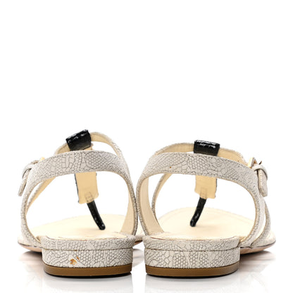 Chanel Crackled Calfskin CC Thong Sandals 37 White Black 6 of 10