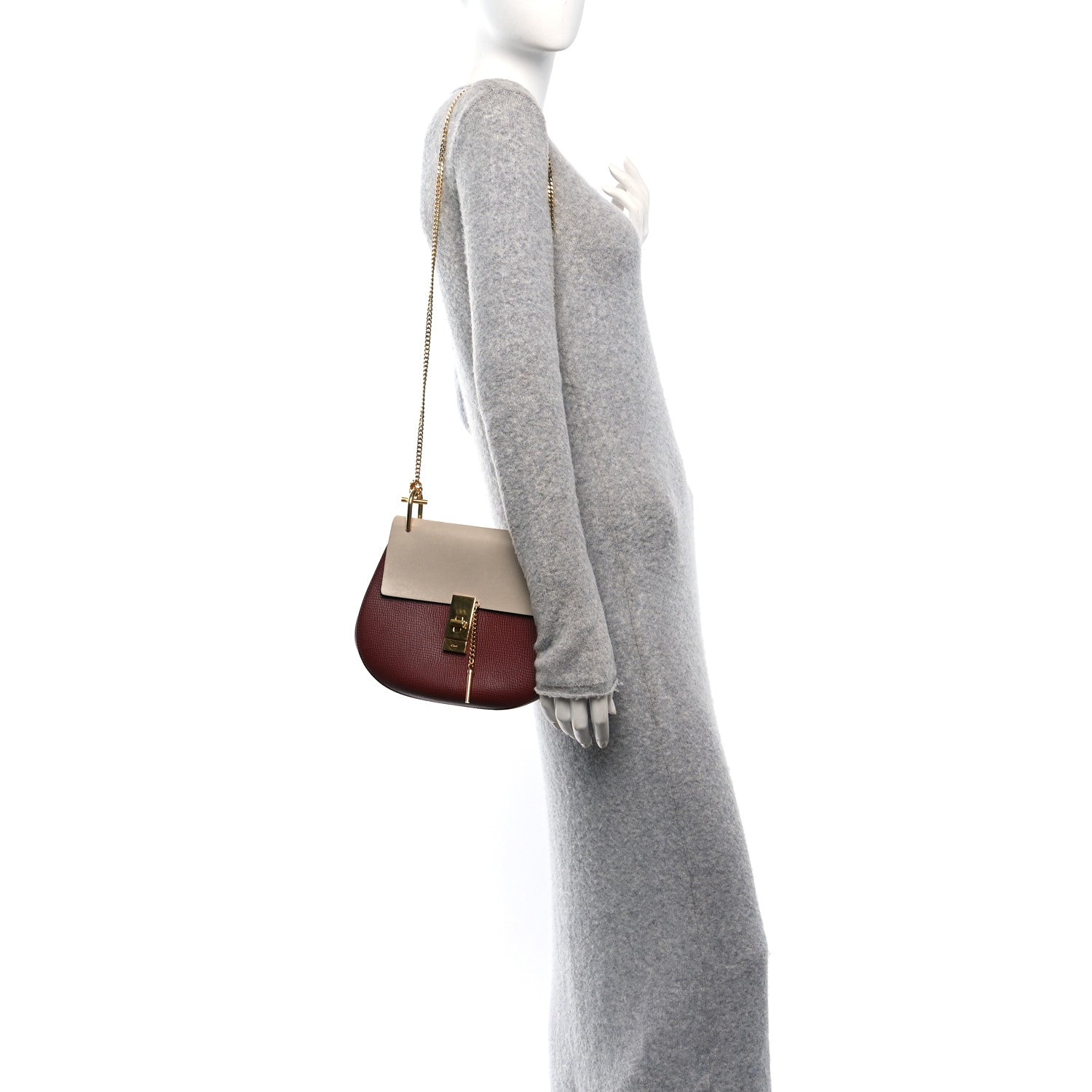 Chloe Grained Calfskin Lambskin Bi-Color Drew Shoulder Bag Beige Brown 2 of 10
