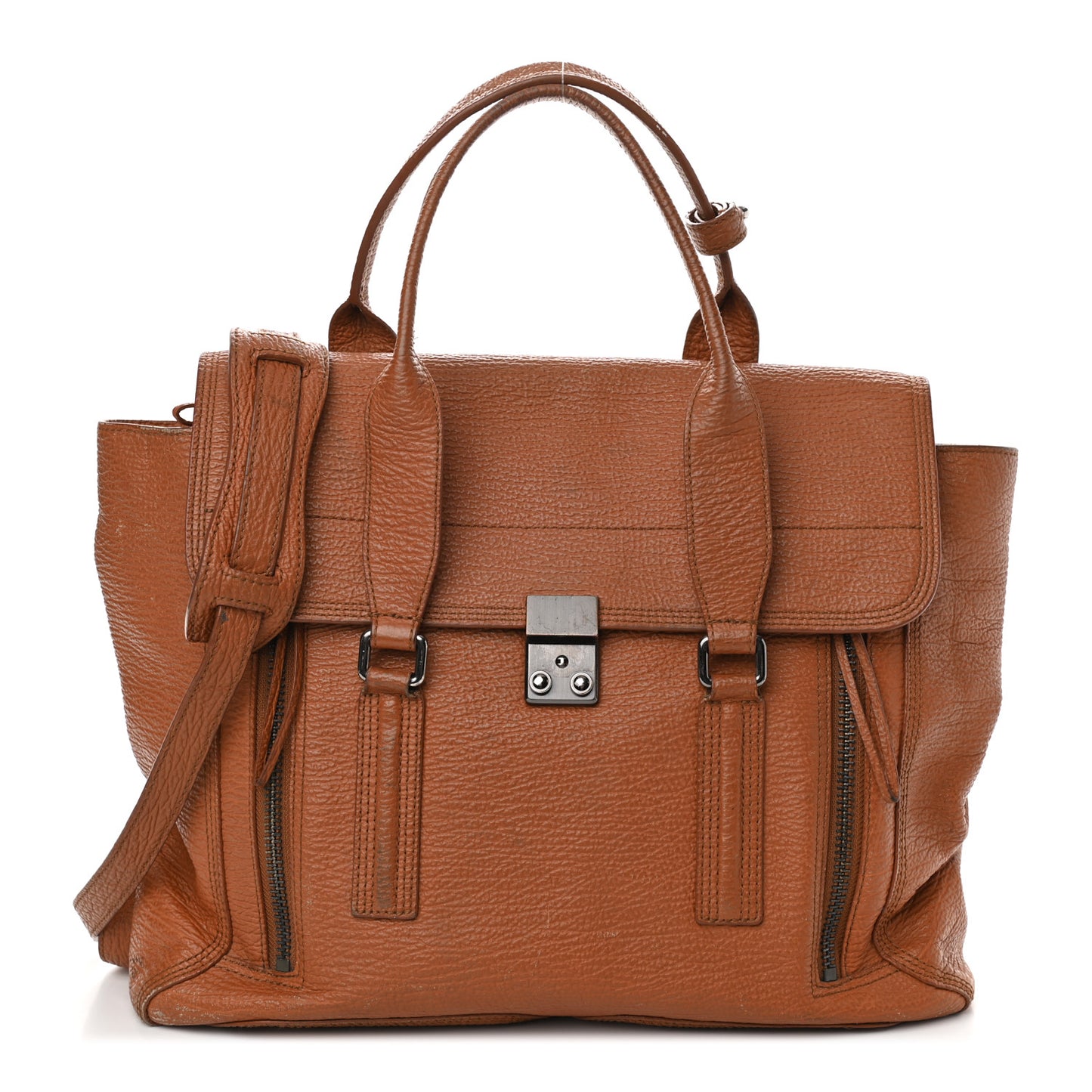 Textured Calfskin Large Pashli Satchel Amber