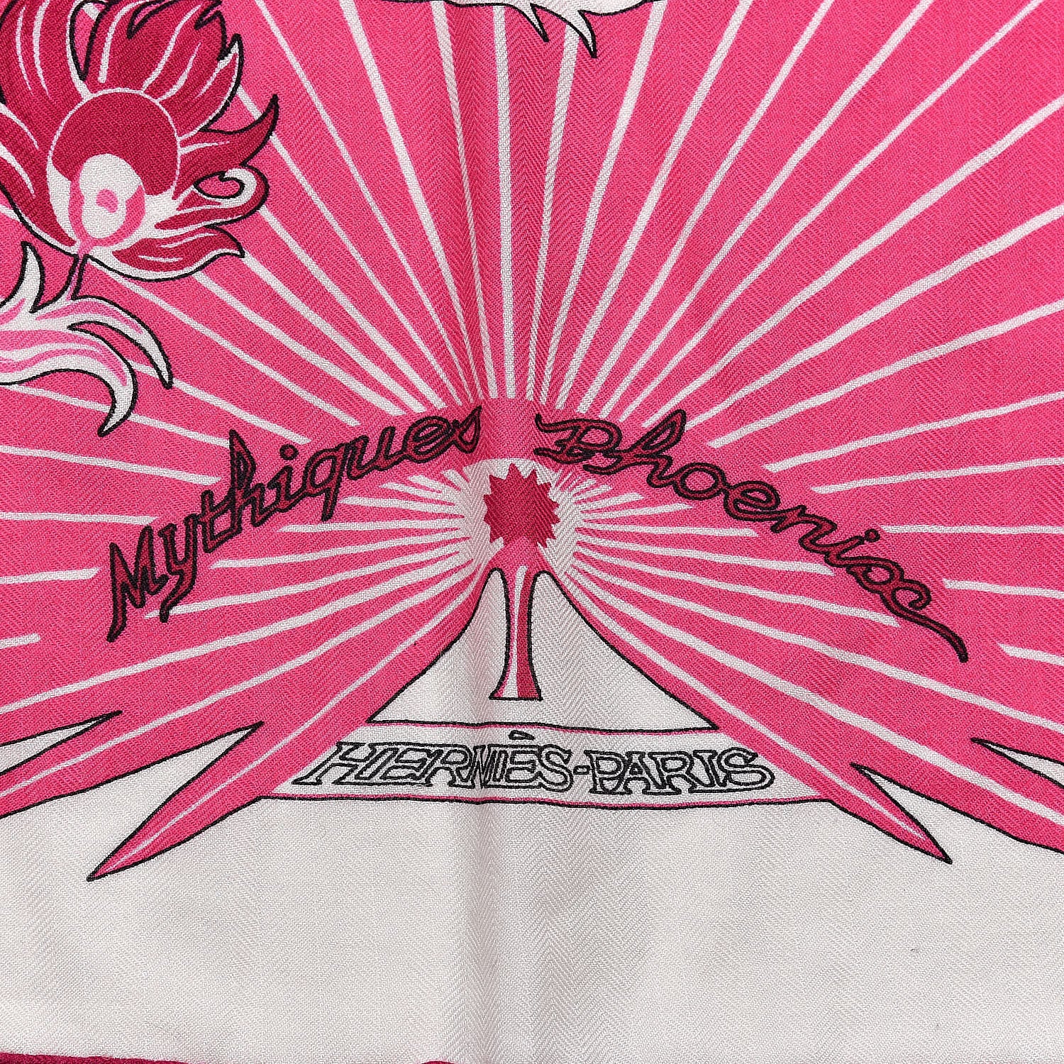 Hermes Cashmere Silk Mythiques Phoenix Coloriage Shawl 140 White Rose Black 5 of 5