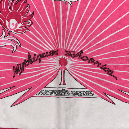 Hermes Cashmere Silk Mythiques Phoenix Coloriage Shawl 140 White Rose Black 5 of 5