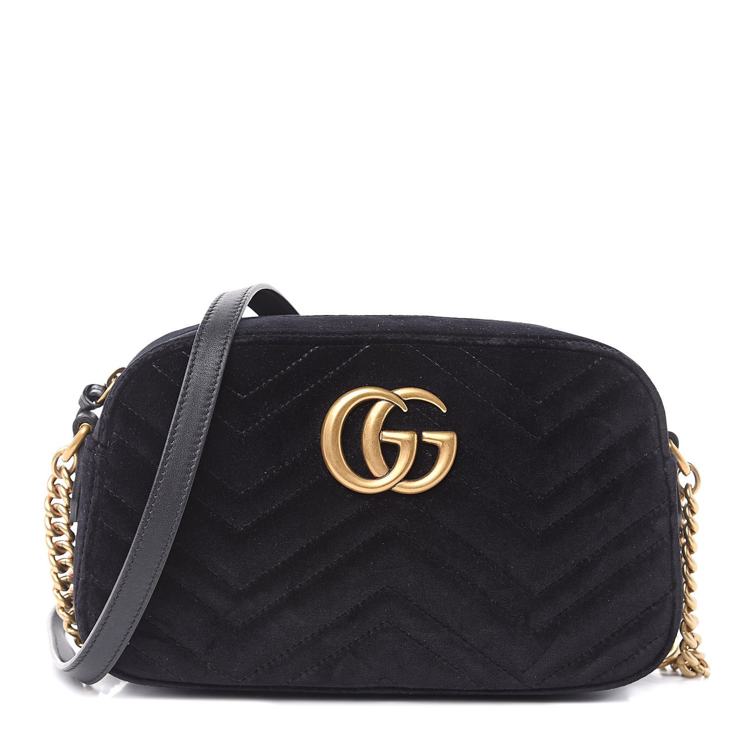 Velvet Matelasse Small GG Marmont Chain Shoulder Bag Black