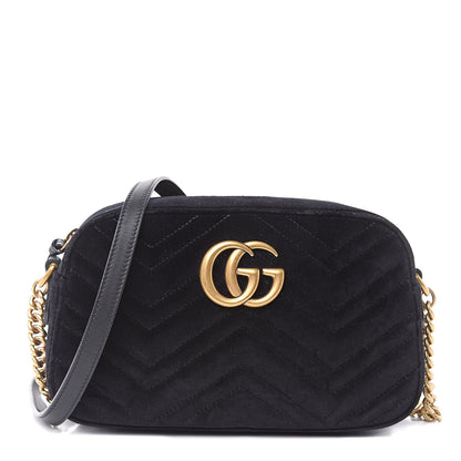 Gucci Velvet Matelasse Small GG Marmont Chain Shoulder Bag Black 1 of 8