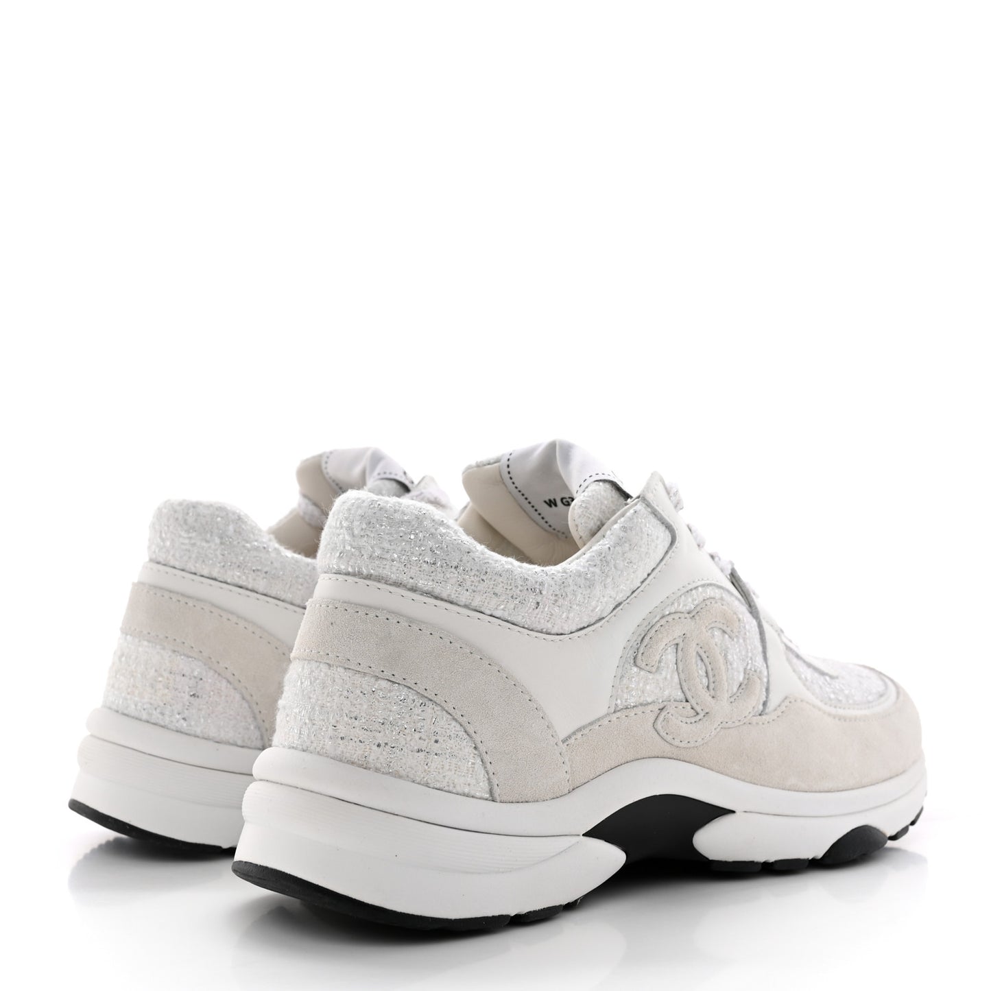 Painted Iridescent Cotton Tweed Suede Calfskin Womens CC Sneakers 37.5 White Silver Multicolor