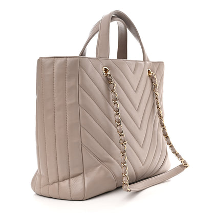 Chanel Calfskin Chevron Quilted Statement Shopping Tote Beige 3 of 11