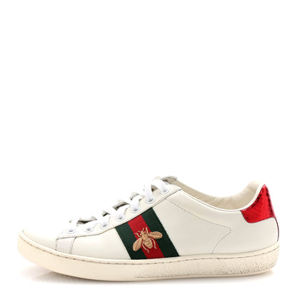 Gucci Calfskin Ayers Bee Embroidered Womens Ace Sneakers 37 White Red Flame Green 1 of 10