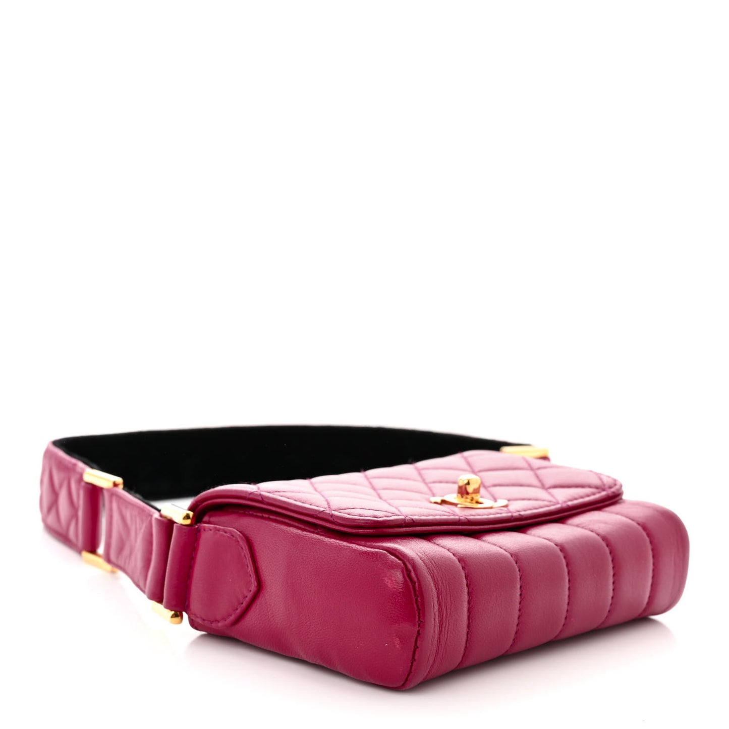 Lambskin Diamond Vertical Quilted Messenger Flap Dark Pink