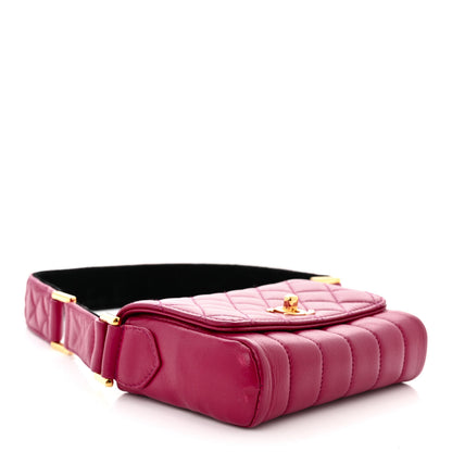 Chanel Lambskin Diamond Vertical Quilted Messenger Flap Dark Pink 4 of 12