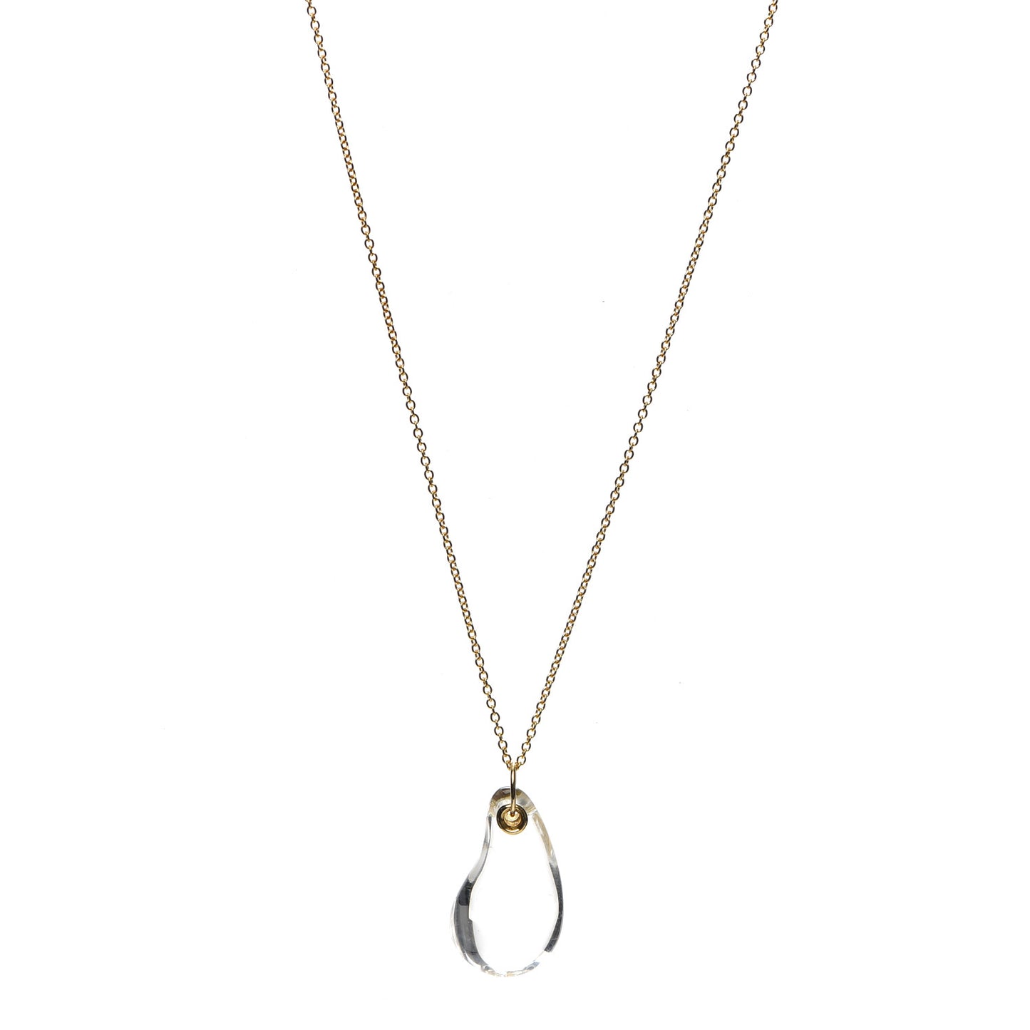 18K Yellow Gold Rock Crystal Elsa Peretti Teardrop Pendant Necklace
