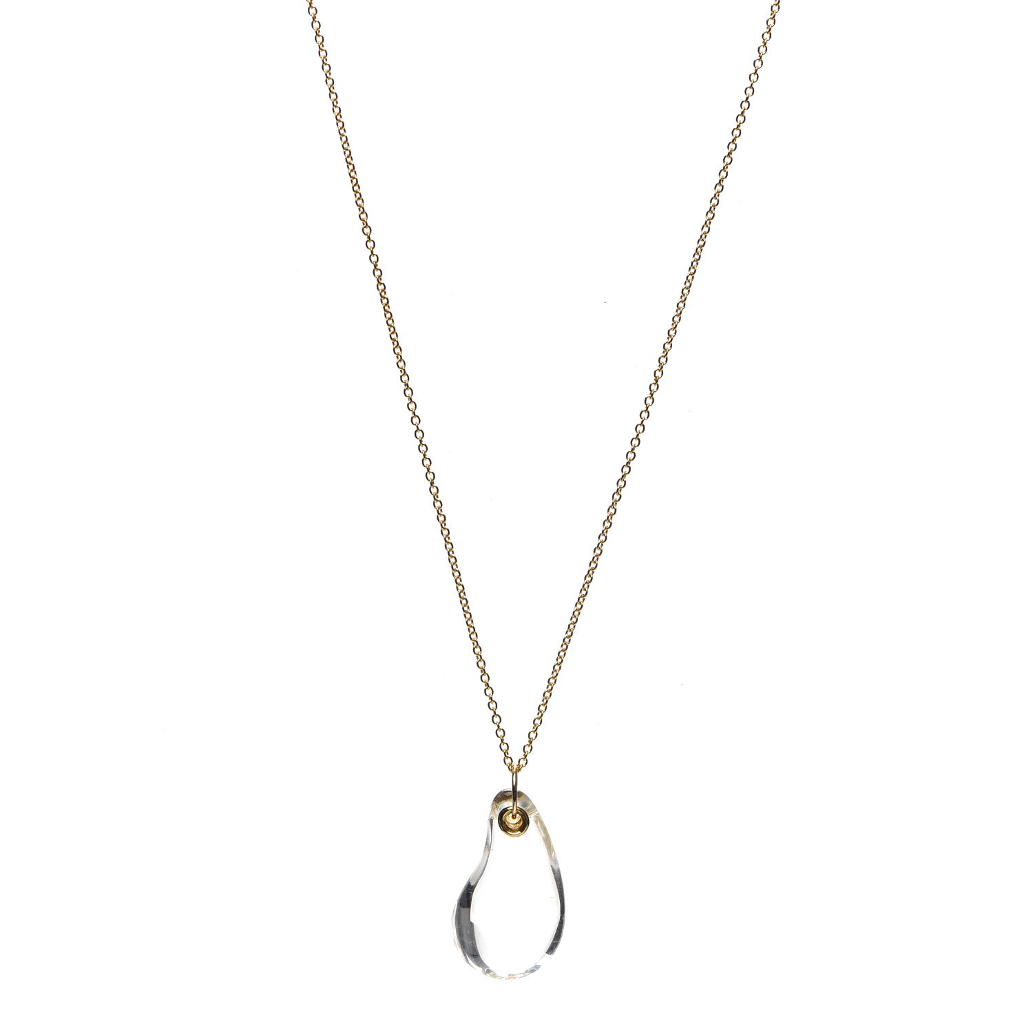 Tiffany 18K Yellow Gold Rock Crystal Elsa Peretti Teardrop Pendant Necklace 1 of 8