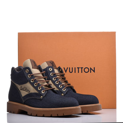 Louis Vuitton Denim Mens Oberkampf Ankle Boots 8 Marine 12 of 12