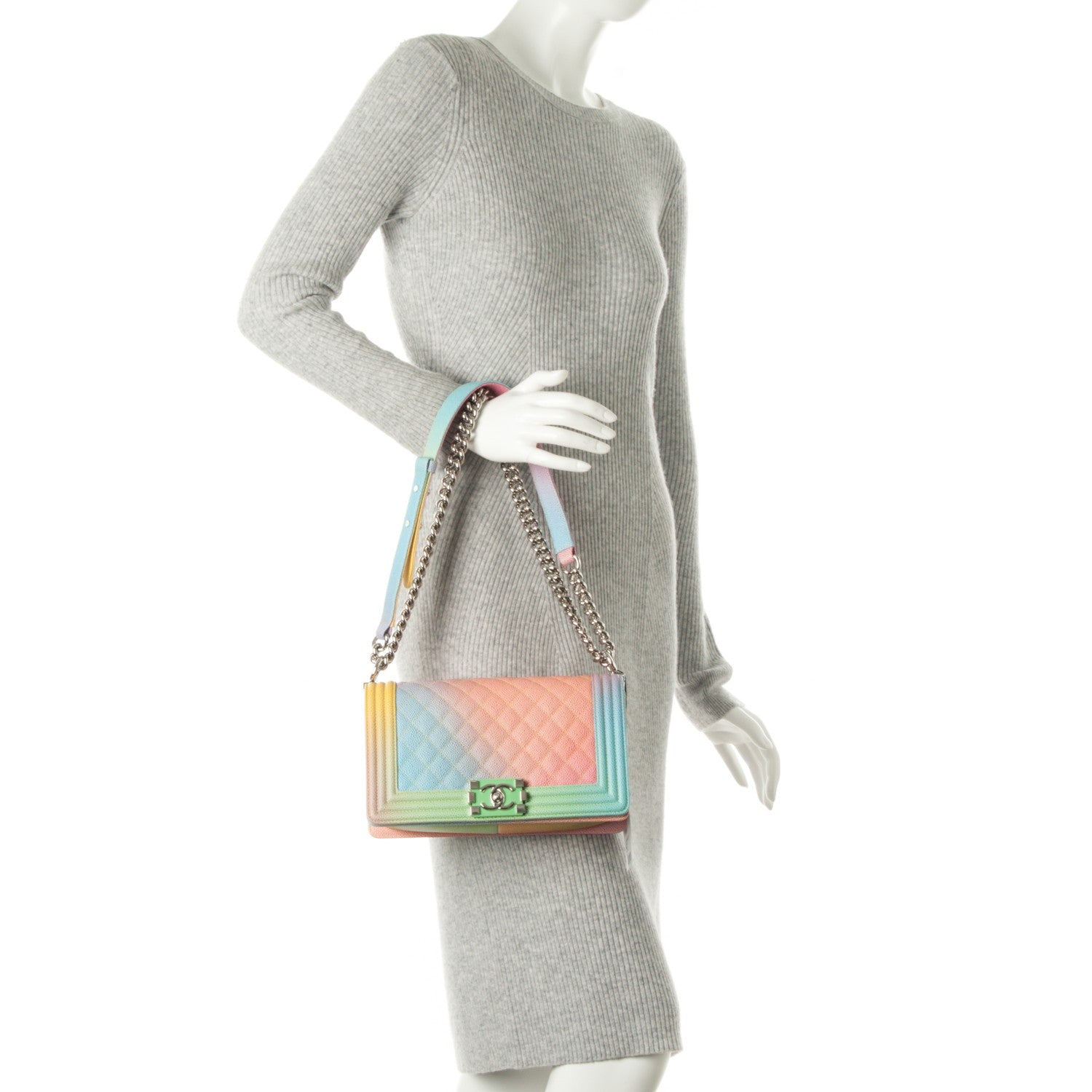 Chanel Caviar Quilted Medium Cuba Rainbow Boy Flap Multicolor 3 of 9
