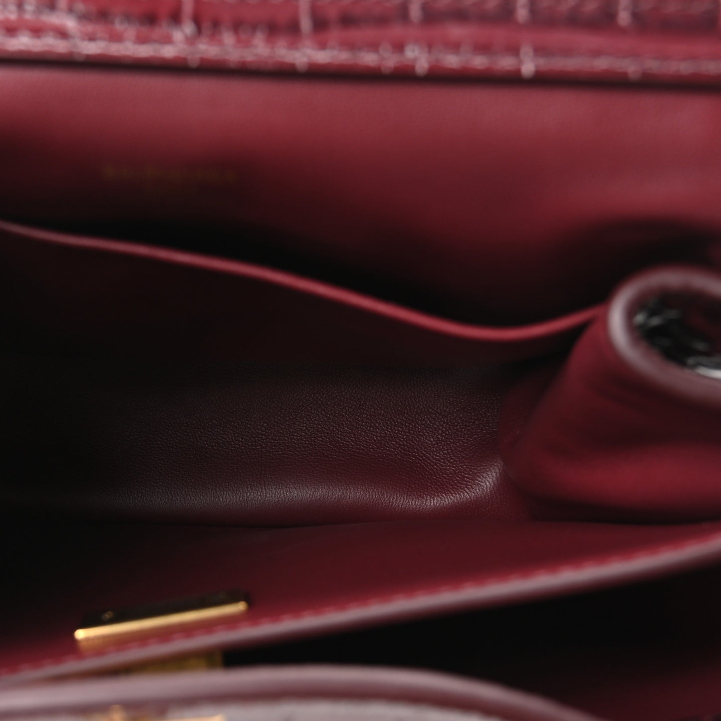 Shiny Calfskin Crocodile Embossed Mini Rodeo Top Handle Handbag Dark Burgundy