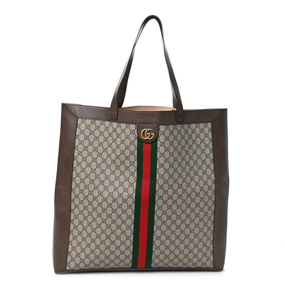 Gucci GG Supreme Monogram Web Maxi Ophidia Vertical Shopping Tote Brown 1 of 11