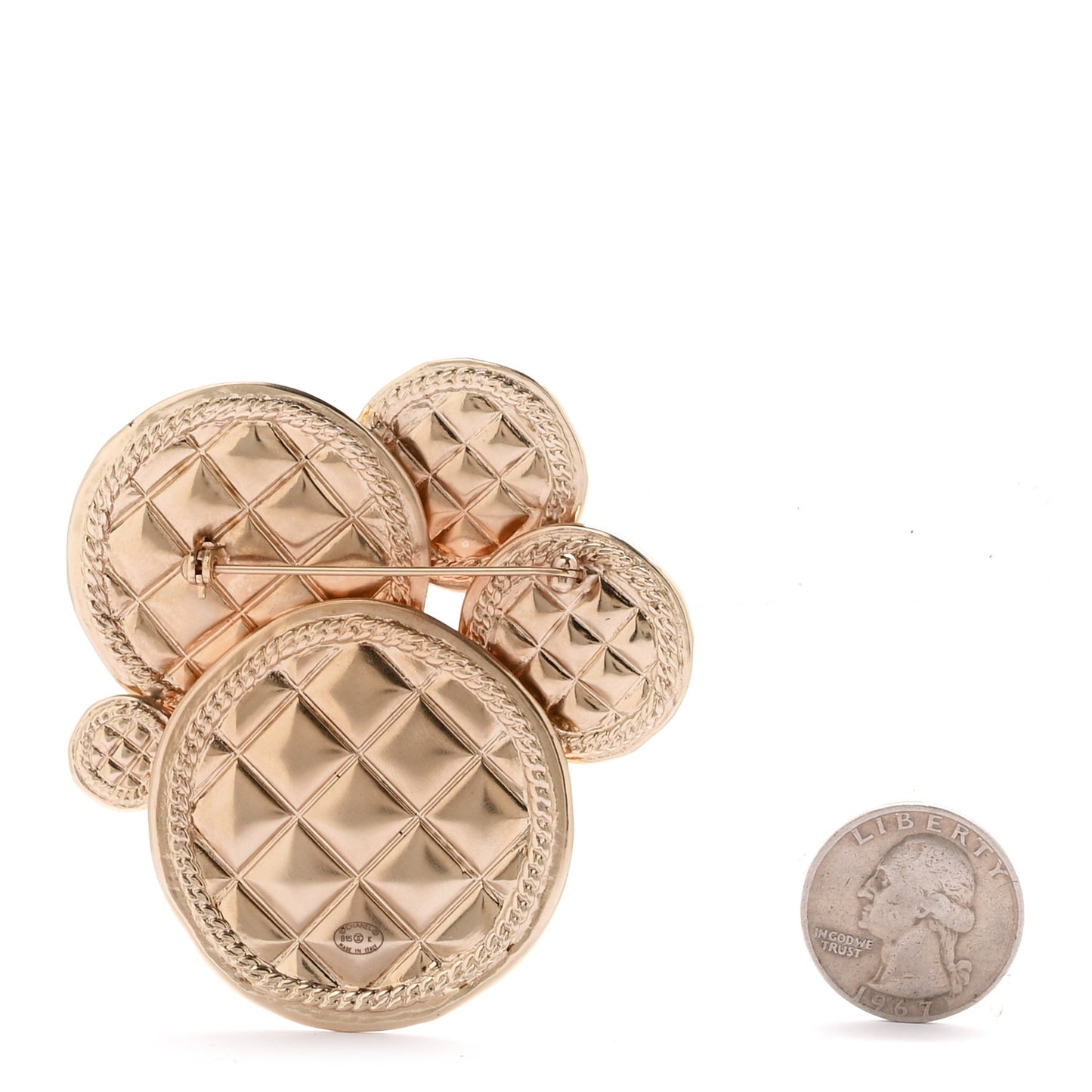 Metal Quilted CC Medallion Brooch Gold