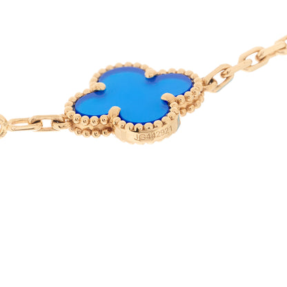 Van Cleef & Arpels 18K Yellow Gold Blue Agate 10 Motifs Vintage Alhambra Necklace 5 of 7
