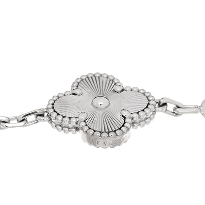Van Cleef & Arpels 18K White Gold 5 Motifs Guilloche Vintage Alhambra Bracelet 3 of 5