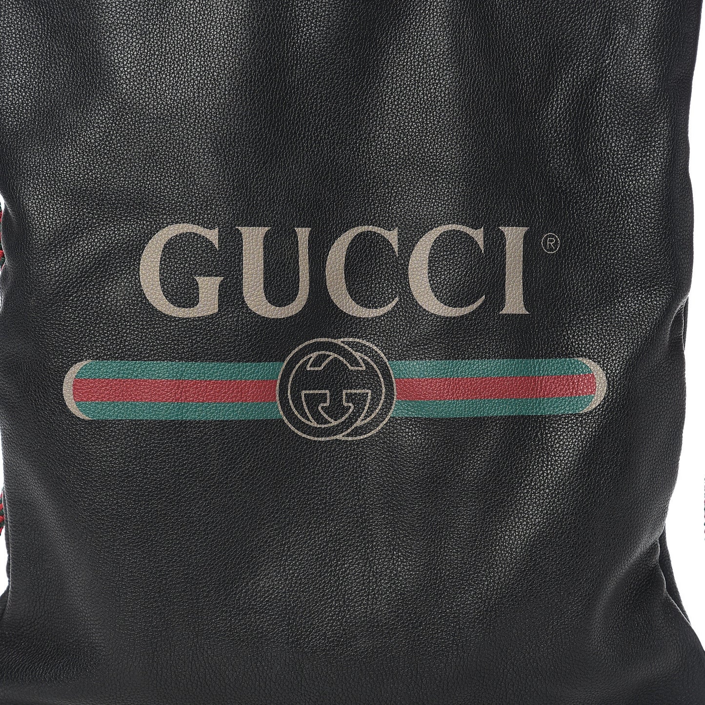 Calfskin Logo Drawstring Backpack Black