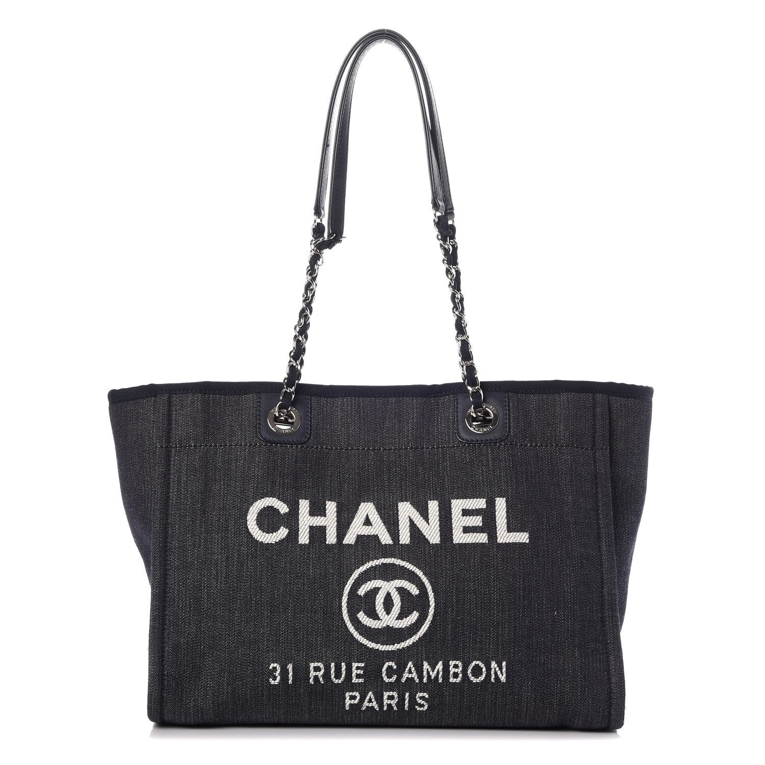 Chanel Canvas Small Deauville Tote Dark Blue 1 of 8