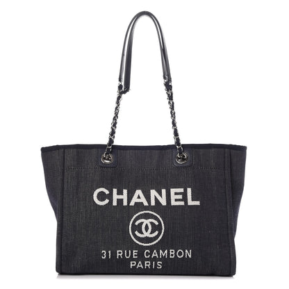 Chanel Canvas Small Deauville Tote Dark Blue 1 of 8