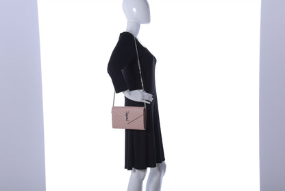 Saint Laurent Grain De Poudre Matelasse Chevron Monogram Chain Wallet Washed Light Pink 2 of 8