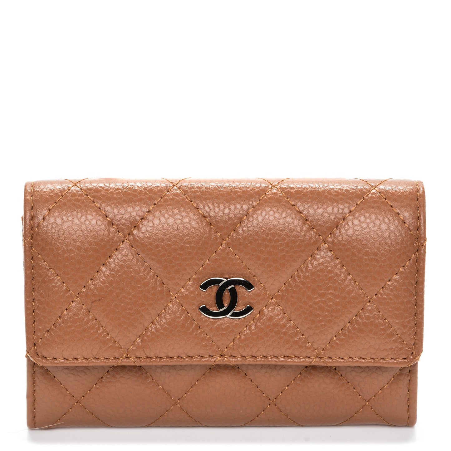 Caviar Quilted Card Holder Light Brown