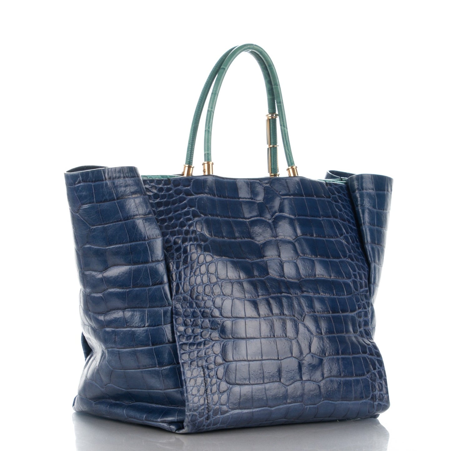 Calfskin Crocodile Embossed Moon River Tote Marine