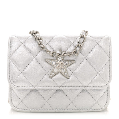 Chanel Metallic Goatskin Quilted Star Flap Waist Belt Bag Silver 1 of 10