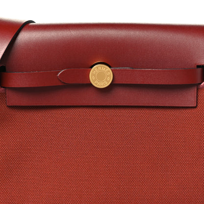 Hermes Military Toile Vache Hunter Herbag Zip Retourne 20  Rouge H 8 of 11