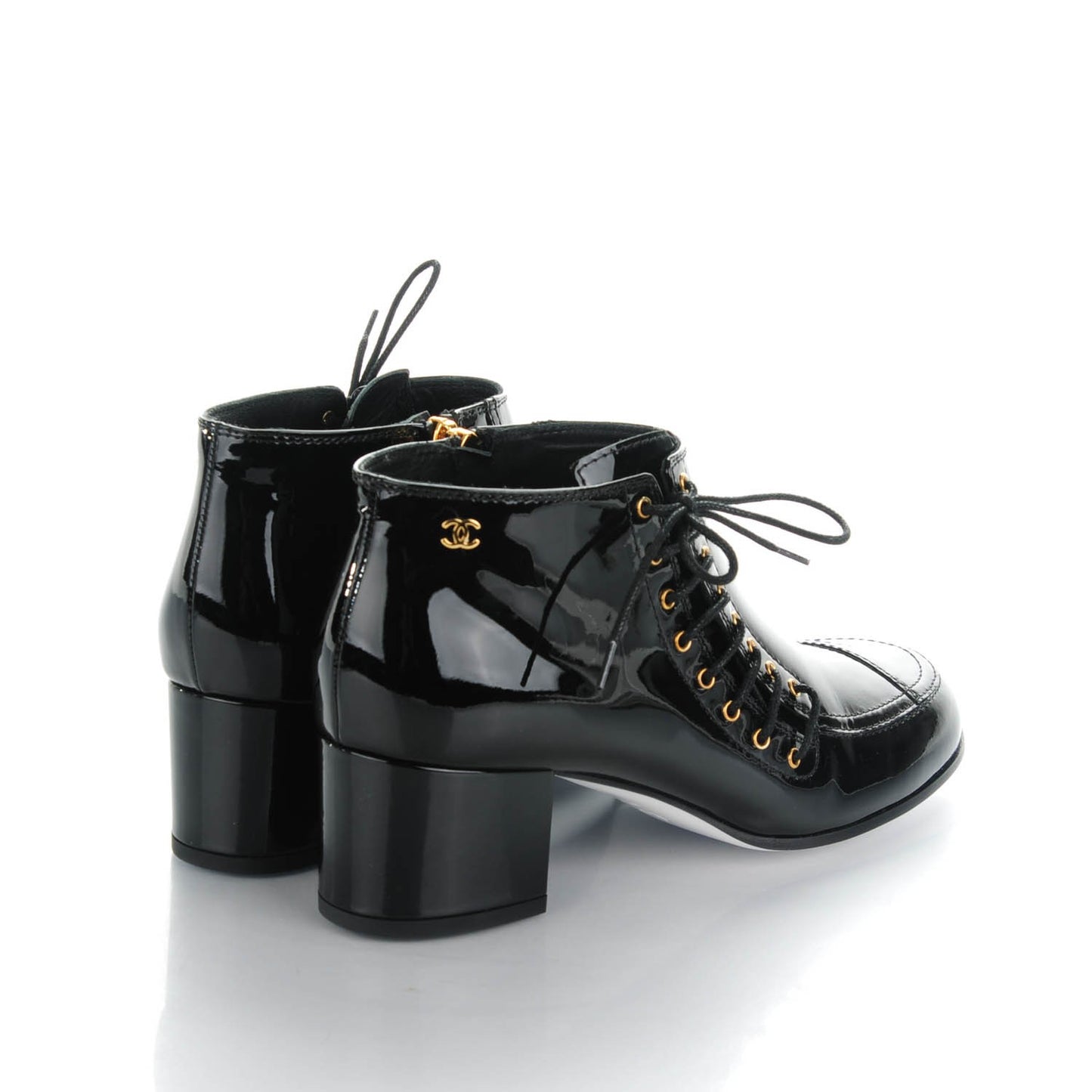 Patent Calfskin Lace Up Ankle Booties 39 Black