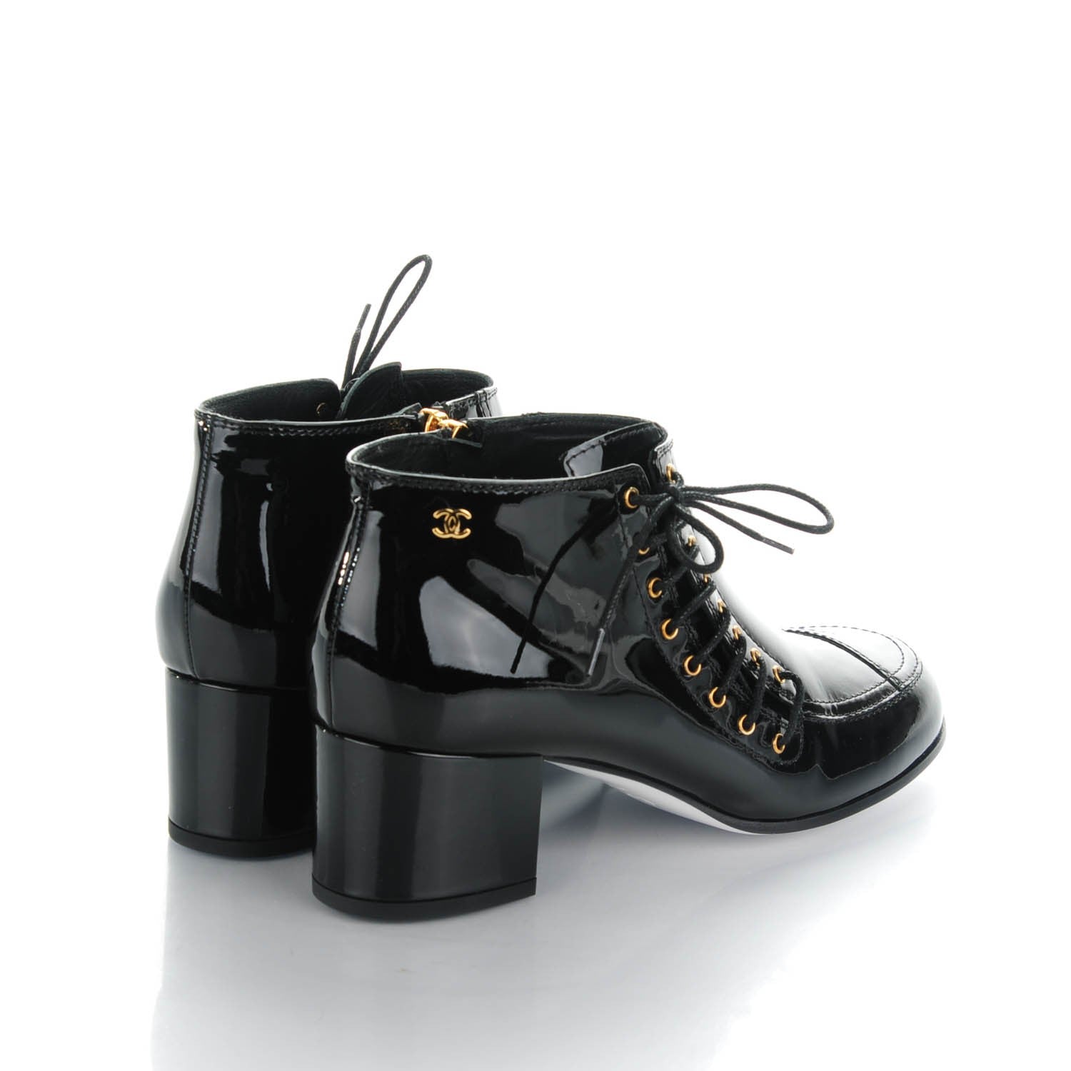 Chanel Patent Calfskin Lace Up Ankle Booties 39 Black 4 of 8