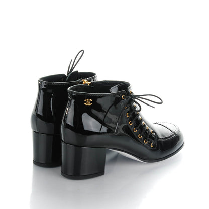 Chanel Patent Calfskin Lace Up Ankle Booties 39 Black 4 of 8