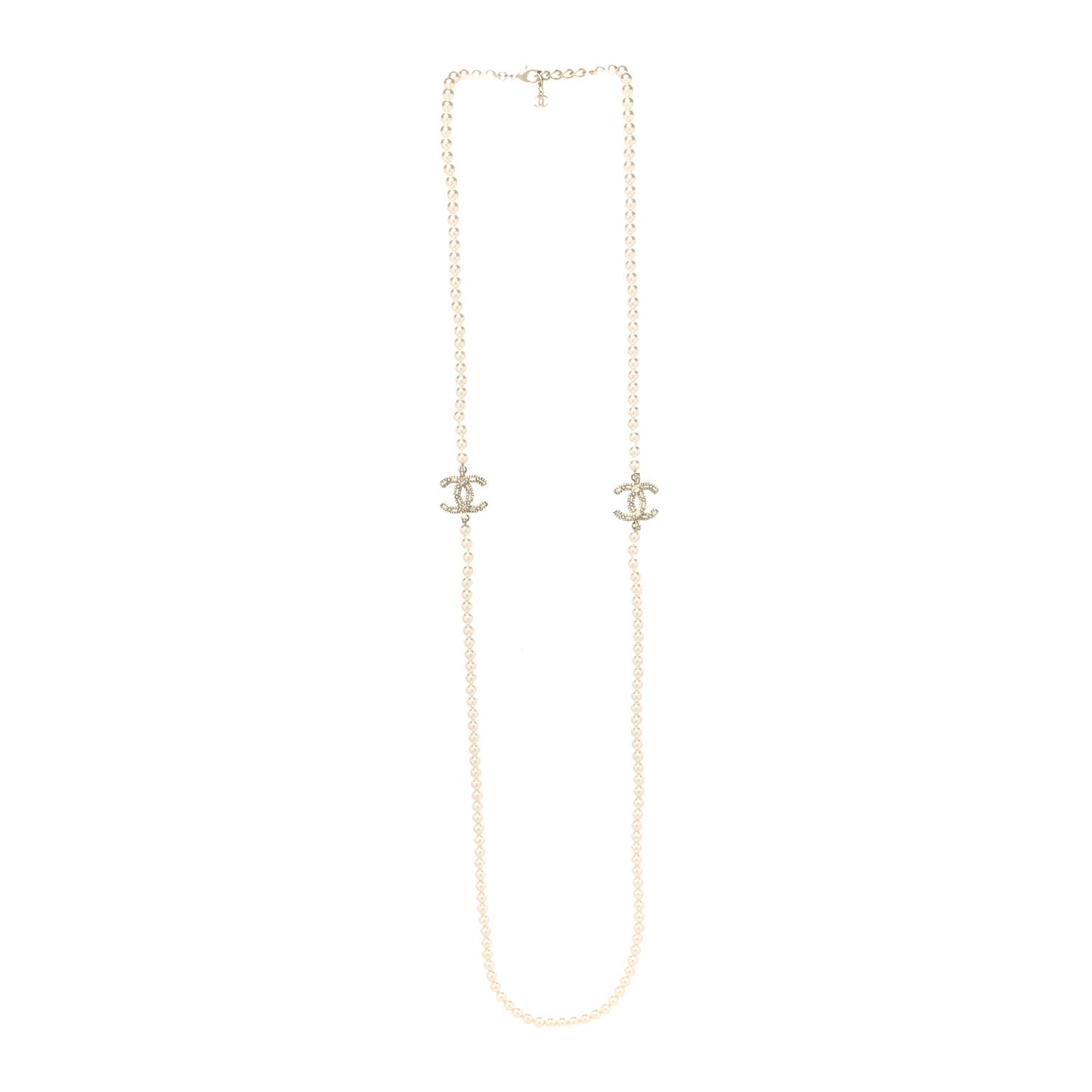 Pearl Baguette Crystal CC Long Necklace Gold