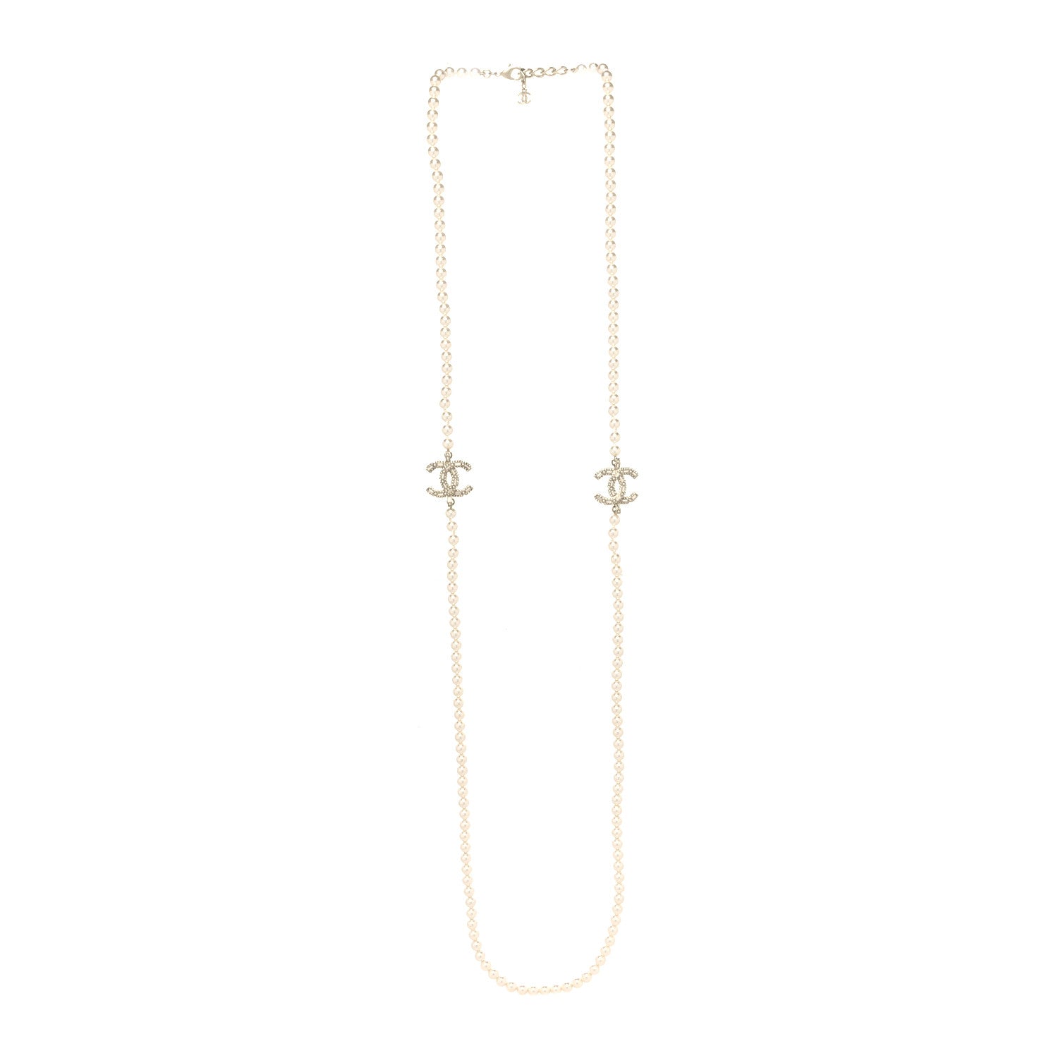 Chanel Pearl Baguette Crystal CC Long Necklace Gold 3 of 5