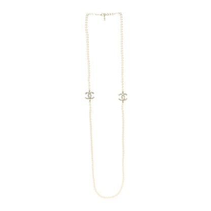 Chanel Pearl Baguette Crystal CC Long Necklace Gold 3 of 5