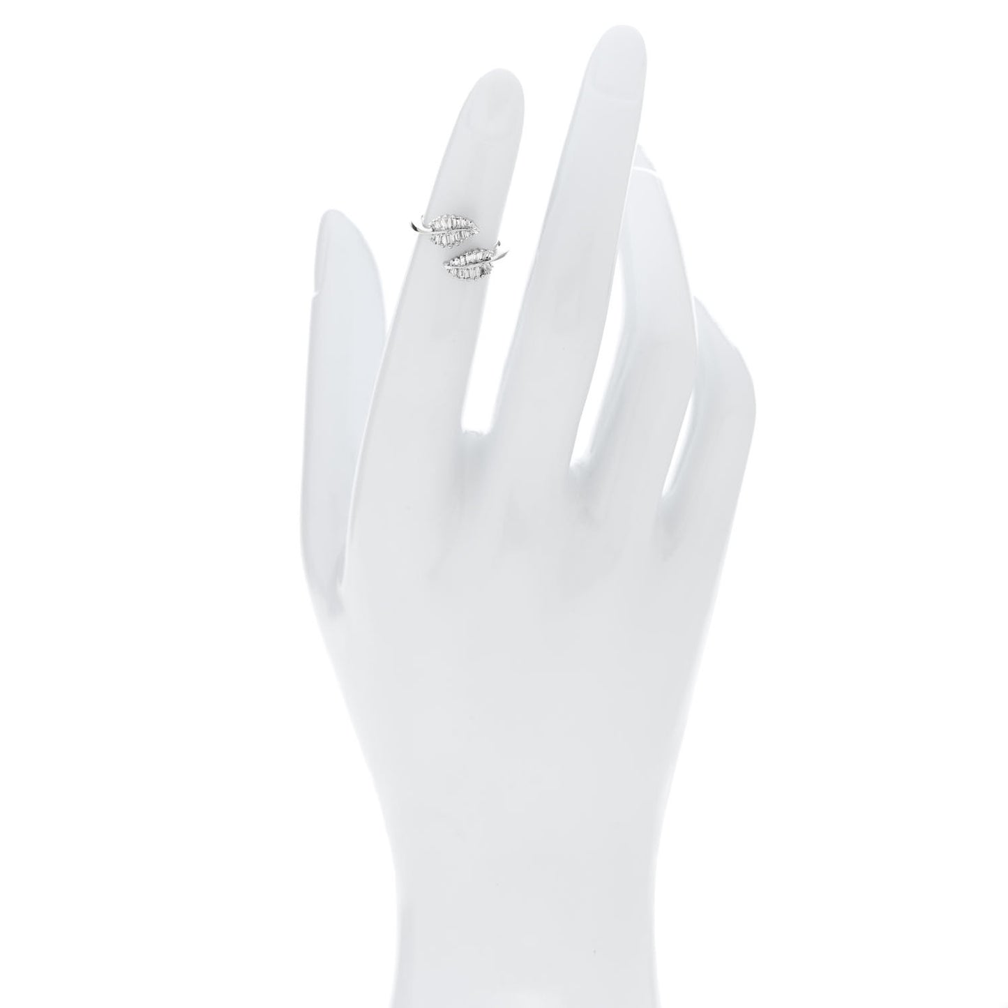 18K White Gold Diamond Small Palm Leaf Ring 44 3