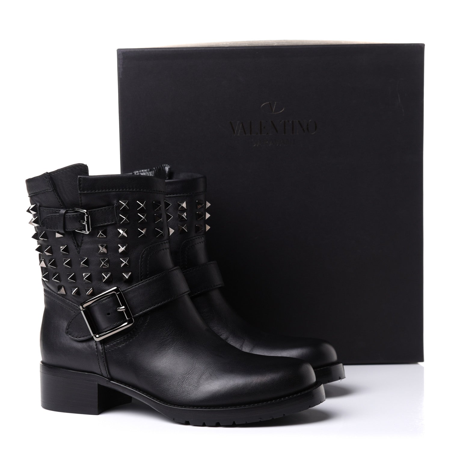 Valentino Garavani Calfskin Rockstud 30mm Biker Boots 38 Black 14 of 14