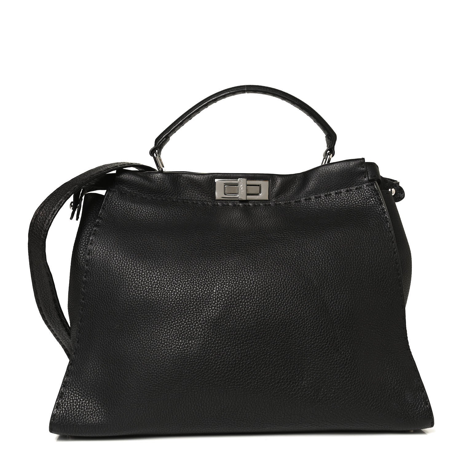 Fendi Cuoio Romano Selleria Bi-Color Large Peekaboo Iconic Satchel Black Mou 1 of 12