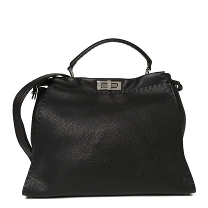 Fendi Cuoio Romano Selleria Bi-Color Large Peekaboo Iconic Satchel Black Mou 1 of 12